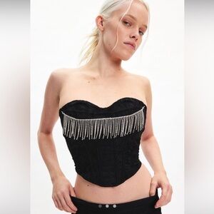 NWT Urban Outfitters Out From Under Sabrina Rhinestone Fringe Appliqué Corset